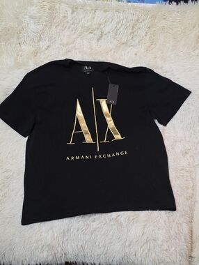 Armani Exchange Black Tee with Gold A|X Logo